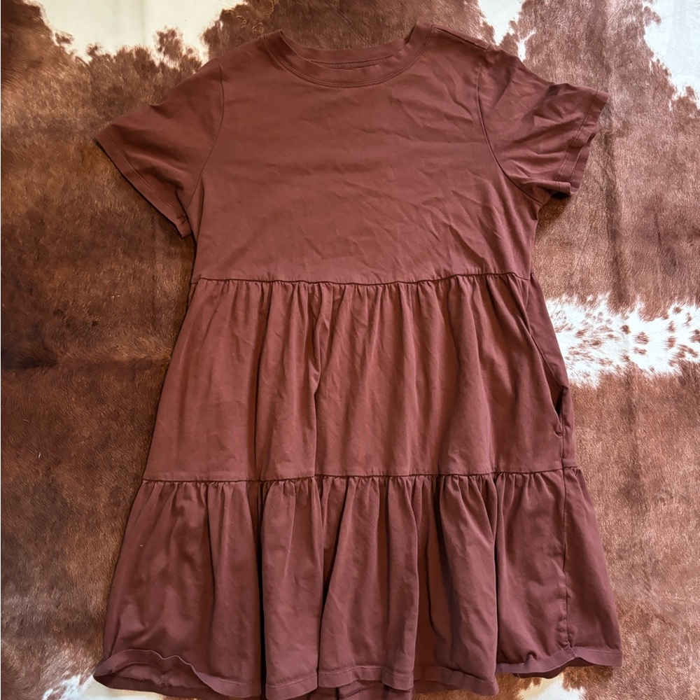 Old Navy Brown Tiered Sundress Casual Crew Neck